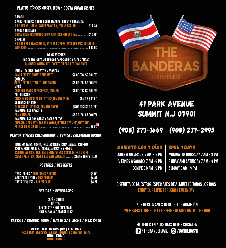 Menu completo the Banderas Deli And Restaurant